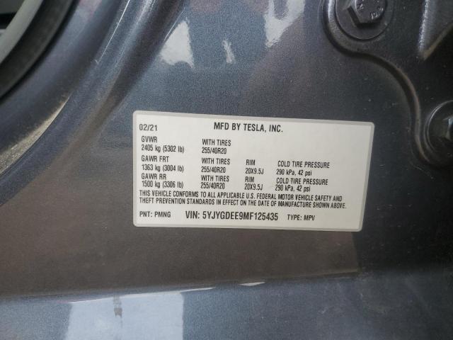 5YJYGDEE9MF125435 - 2021 TESLA MODEL Y 灰色 照片 12