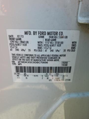 2FMDK3GC0DBC70696 - 2013 FORD EDGE SE WHITE photo 12