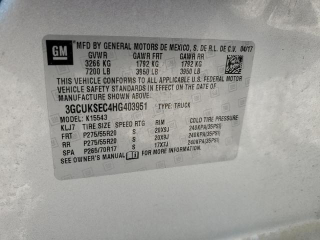 3GCUKSEC4HG403951 - 2017 CHEVROLET SILVERADO K1500 LTZ SILVER photo 12