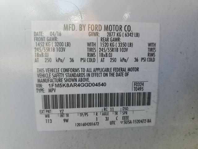 1FM5K8AR4GGD04540 - 2016 FORD EXPLORER POLICE INTERCEPTOR WHITE photo 13