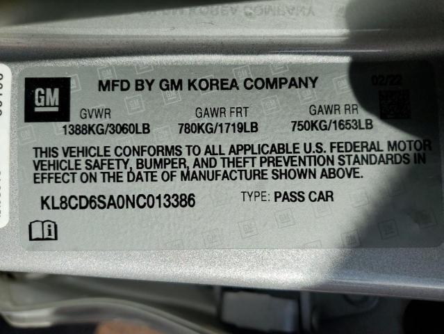 KL8CD6SA0NC013386 - 2022 CHEVROLET SPARK 1LT SILVER photo 12