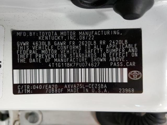 4T1G11BK7PU074627 - 2023 TOYOTA CAMRY SE NIGHT SHADE WHITE photo 12
