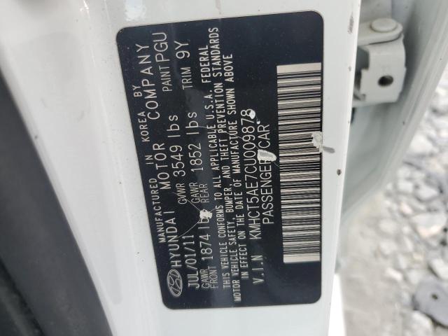 KMHCT5AE7CU009878 - 2012 HYUNDAI ACCENT GLS 白色 照片 12