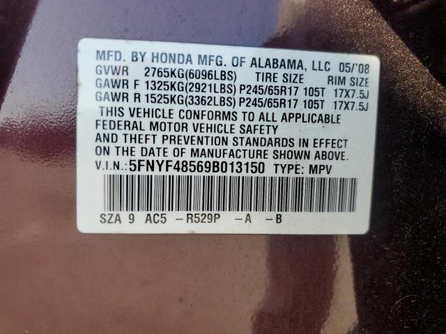 5FNYF48569B013150 - 2009 HONDA PILOT EXL Bordo foto 13