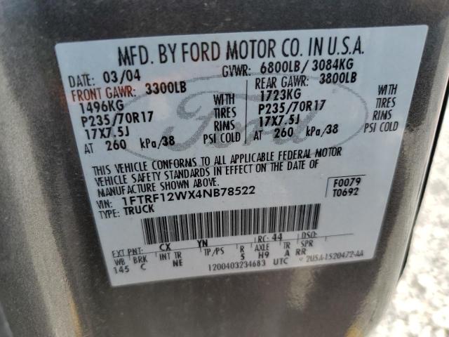 1FTRF12WX4NB78522 - 2004 FORD F150 GRAY photo 12