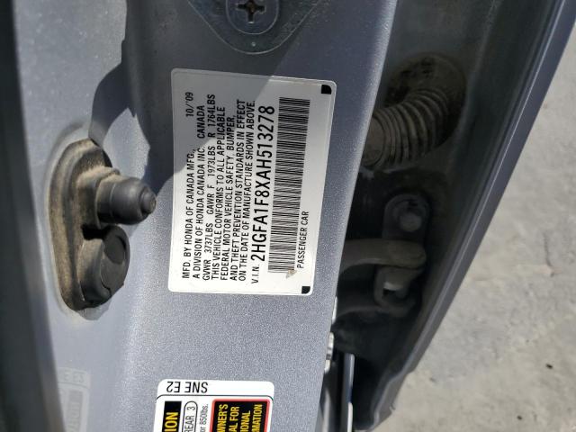 2HGFA1F8XAH513278 - 2010 HONDA CIVIC EX SILVER photo 12