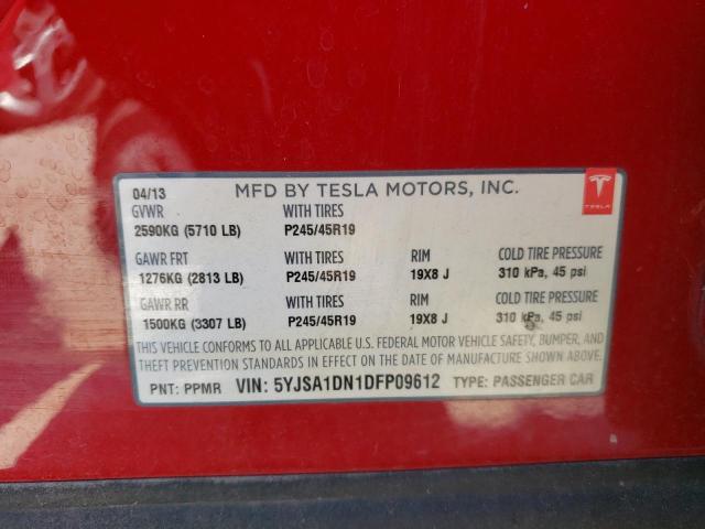 5YJSA1DN1DFP09612 - 2013 TESLA MODEL S Rojo foto 13