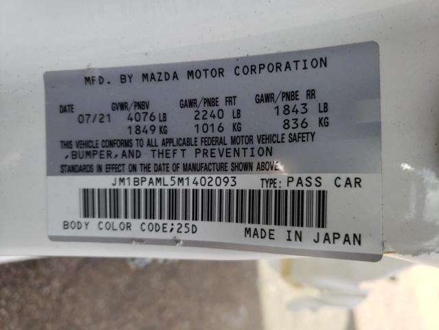 JM1BPAML5M1402093 - 2021 MAZDA 3 PREMIUM WHITE photo 13