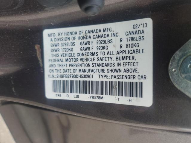 2HGFB2F90DH530901 - 2013 HONDA CIVIC EXL Qəhvəyi foto 12