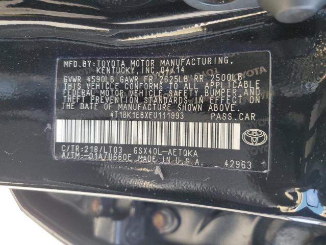 4T1BK1EBXEU111993 - 2014 TOYOTA AVALON BASE 黑色 照片 12