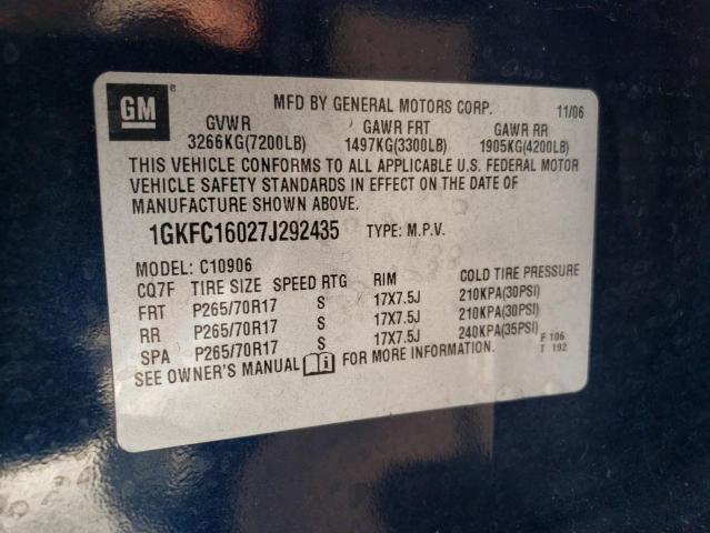 1GKFC16027J292435 - 2007 GMC YUKON XL C1500 BLUE photo 12