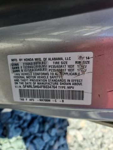 5FNRL5H64FB034764 - 2015 HONDA ODYSSEY EXL SILVER photo 14