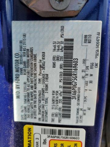 3FA6P0G75GR169603 - 2016 FORD FUSION S BLUE photo 12