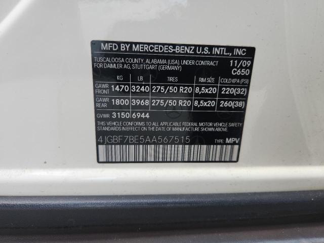 4JGBF7BE5AA567515 - 2010 MERCEDES-BENZ GL 450 4MATIC WHITE photo 12