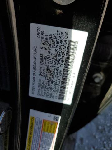 1HGCV1F12LA122279 - 2020 HONDA ACCORD LX BLACK photo 12