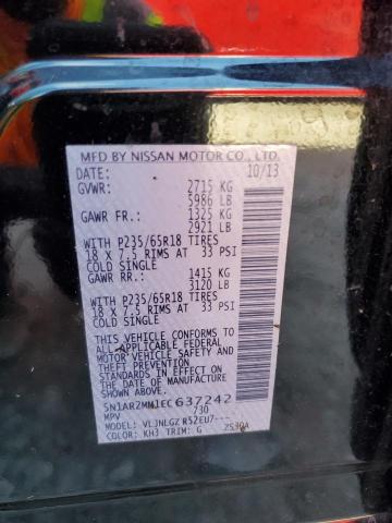 5N1AR2MM1EC637242 - 2014 NISSAN PATHFINDER S BLACK photo 13