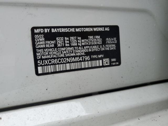 5UXCR6C02N9M64796 - 2022 BMW X5 XDRIVE40I WHITE photo 12