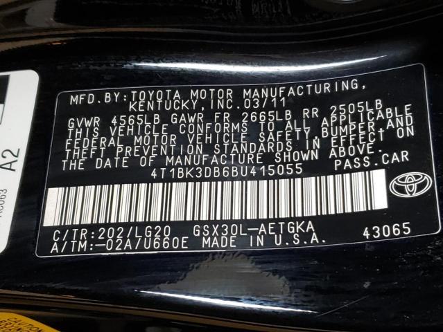 4T1BK3DB6BU415055 - 2011 TOYOTA AVALON BASE 黑色 照片 12