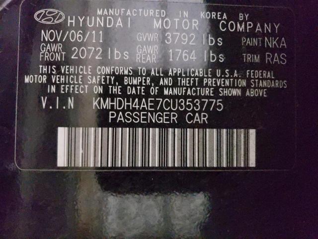 KMHDH4AE7CU353775 - 2012 HYUNDAI ELANTRA GLS BLACK photo 12