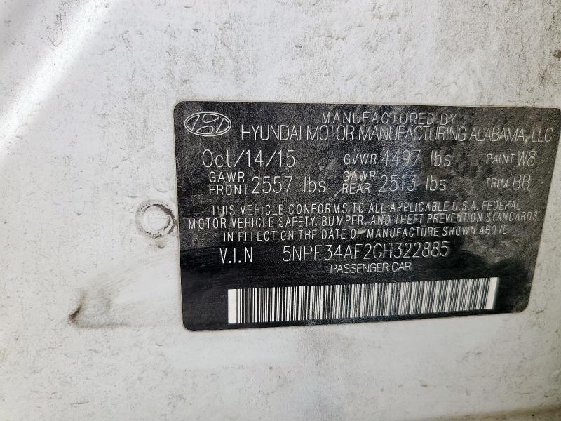 5NPE34AF2GH322885 - 2016 HYUNDAI SONATA SPORT WHITE photo 12