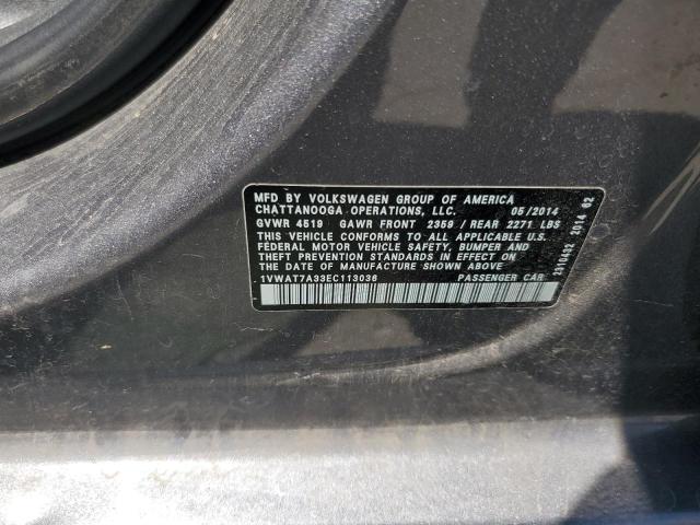 1VWAT7A33EC113036 - 2014 VOLKSWAGEN PASSAT S GRAY photo 12