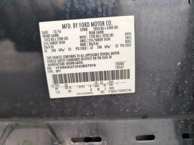 1FM5K8GTXHGB57919 - 2017 FORD EXPLORER SPORT CHARCOAL photo 14