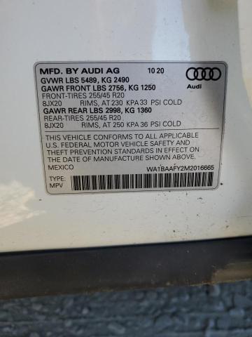WA1BAAFY2M2016665 - 2021 AUDI Q5 PREMIUM PLUS WHITE photo 13