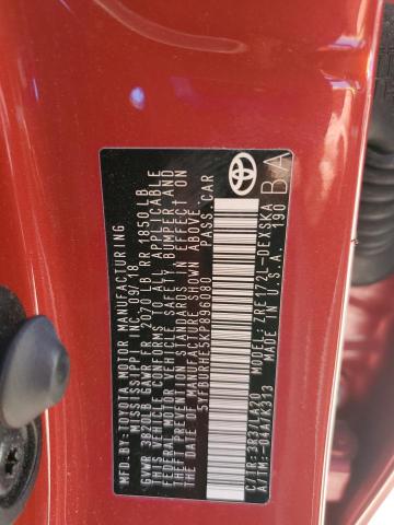 5YFBURHE5KP896080 - 2019 TOYOTA COROLLA L 勃艮第红 照片 12