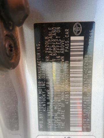 4T1B11HK9KU230709 - 2019 TOYOTA CAMRY L SILVER photo 13