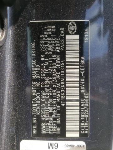 4T1BK3EK8AU103154 - 2010 TOYOTA CAMRY SE GRAY photo 12