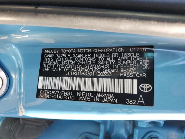 JTDKDTB33G1120353 - 2016 TOYOTA PRIUS C BLUE photo 13