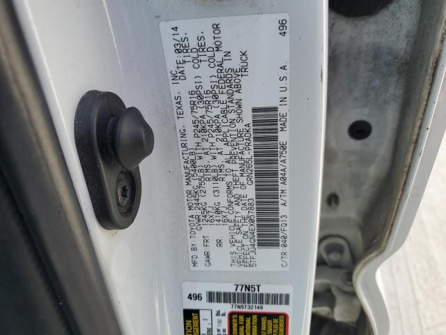 5TFJU4GN4EX057883 - 2014 TOYOTA TACOMA DOUBLE CAB PRERUNNER WHITE photo 12