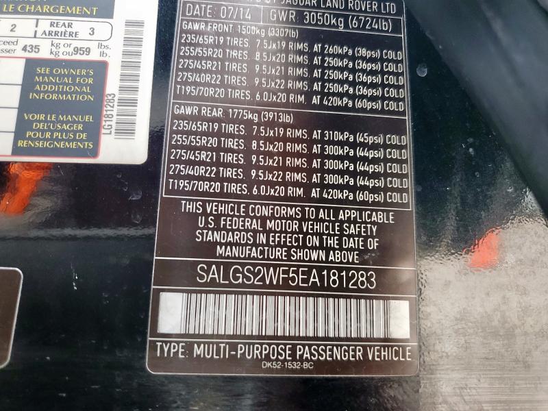 SALGS2WF5EA181283 - 2014 LAND ROVER RANGE ROVE HSE BLACK photo 14