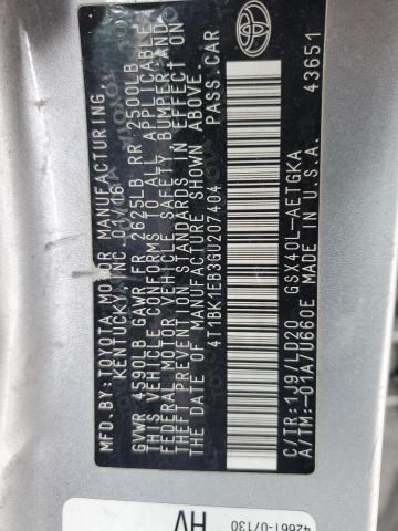 4T1BK1EB3GU207404 - 2016 TOYOTA AVALON XLE Gümüş foto 13