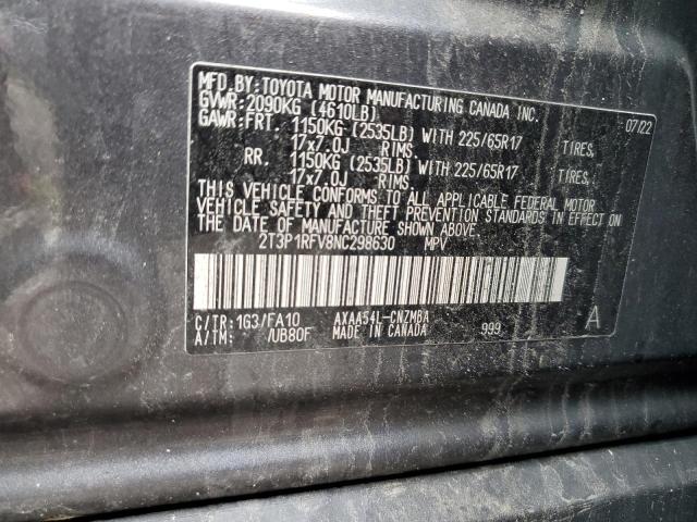 2T3P1RFV8NC298630 - 2022 TOYOTA RAV4 XLE GRAY photo 13