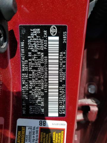4T1B21FB0KU011069 - 2019 TOYOTA AVALON XLE Bordo foto 13