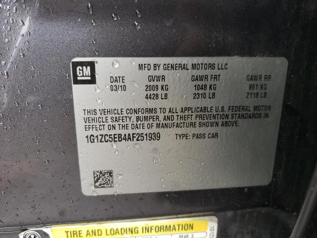 1G1ZC5EB4AF251939 - 2010 CHEVROLET MALIBU 1LT 灰色 照片 12