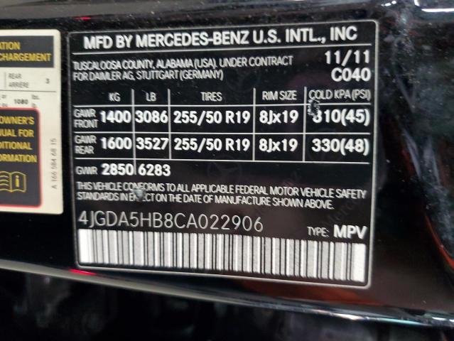 4JGDA5HB8CA022906 - 2012 MERCEDES-BENZ ML 350 4MATIC BLACK photo 13