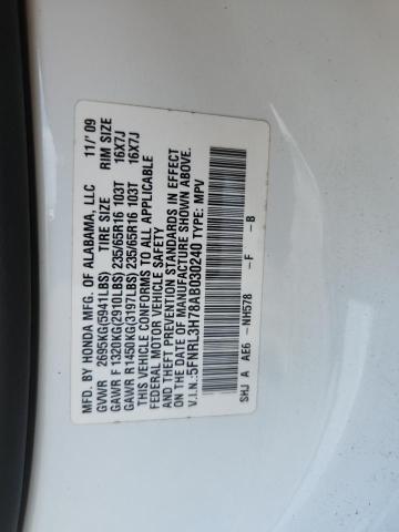 5FNRL3H78AB030240 - 2010 HONDA ODYSSEY EXL WHITE photo 14