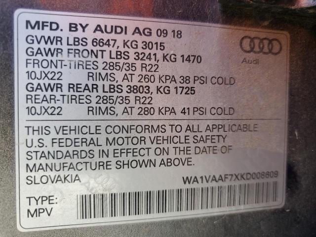 WA1VAAF7XKD008609 - 2019 AUDI Q7 PRESTIGE GRAY photo 13