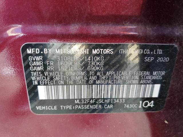 ML32F4FJ5LHF13433 - 2020 MITSUBISHI MIRAGE G4 SE BURGUNDY photo 12