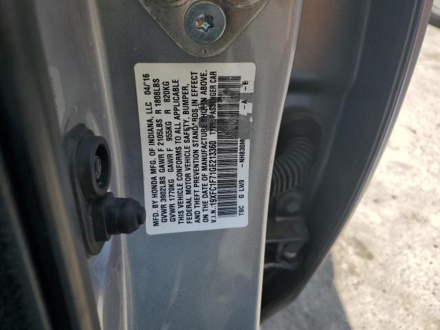 19XFC1F71GE213360 - 2016 HONDA CIVIC EXL SILVER photo 12