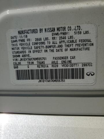 JN1EV7AR7KM555751 - 2019 INFINITI Q50 LUXE Ақ фото 12