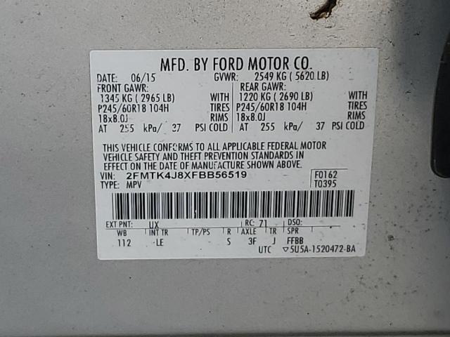 2FMTK4J8XFBB56519 - 2015 FORD EDGE SEL SILVER photo 13