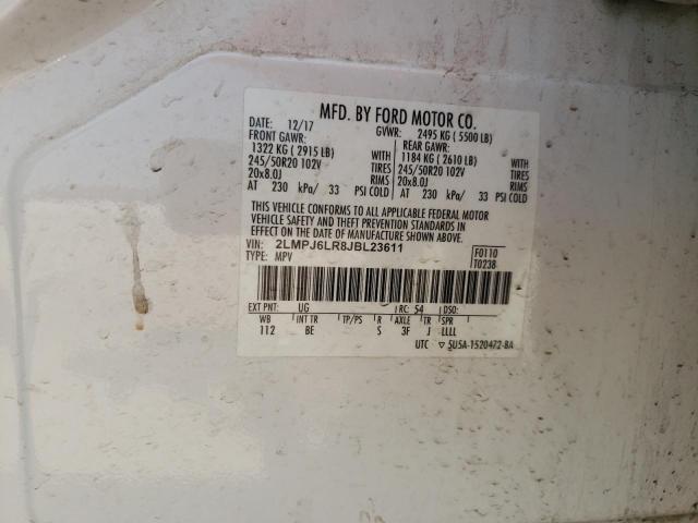 2LMPJ6LR8JBL23611 - 2018 LINCOLN MKX RESERVE Սպիտակ լուսանկար 13