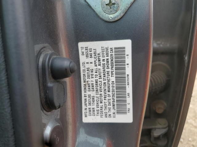 JHMFB4F26CS010124 - 2012 HONDA CIVIC HYBRID GRAY photo 12