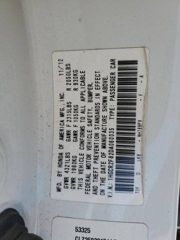 1HGCR2F82DA060035 - 2013 HONDA ACCORD EXL Ақ фото 12