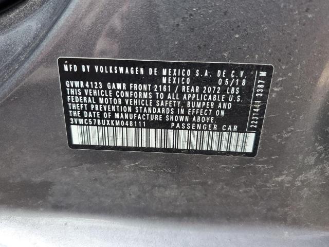 3VWC57BUXKM048111 - 2019 VOLKSWAGEN JETTA S ნაცრისფერი ფოტო 13