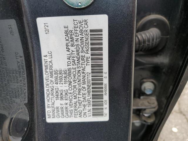 19XFL1H80NE007112 - 2022 HONDA CIVIC SPORT TOURING GRAY photo 10
