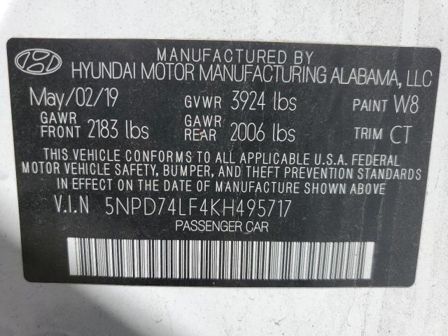 5NPD74LF4KH495717 - 2019 HYUNDAI ELANTRA SE WHITE photo 12